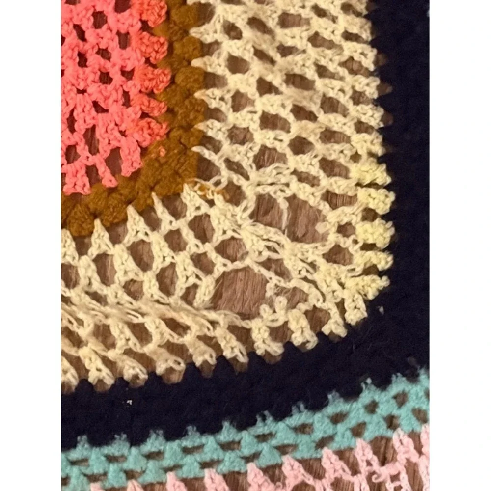Vintage Handmade Crochet Square Tablecloth Multi Color Boho Granny Square 30x30